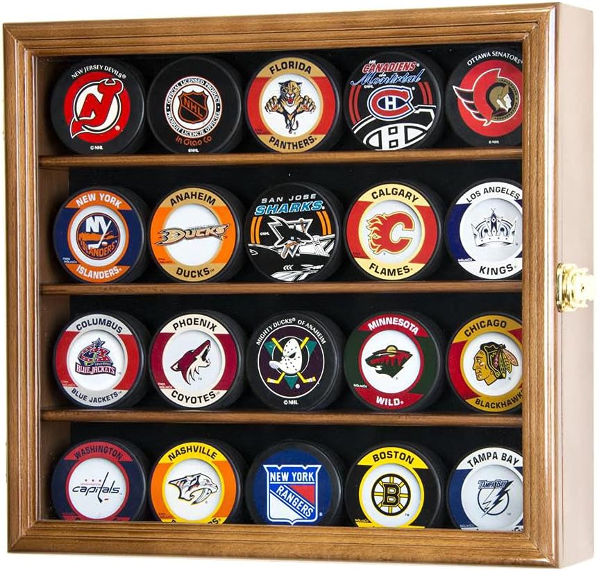 20 Hockey Puck Display Case Cabinet Holder Wall Rack 98% UV Protection