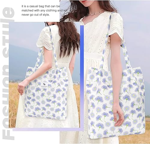 Vista 269 de Tote - Bolsa de hombro reutilizable de pana de gran capacidad con bolsillos interiores para mujeres y niñas Rayas