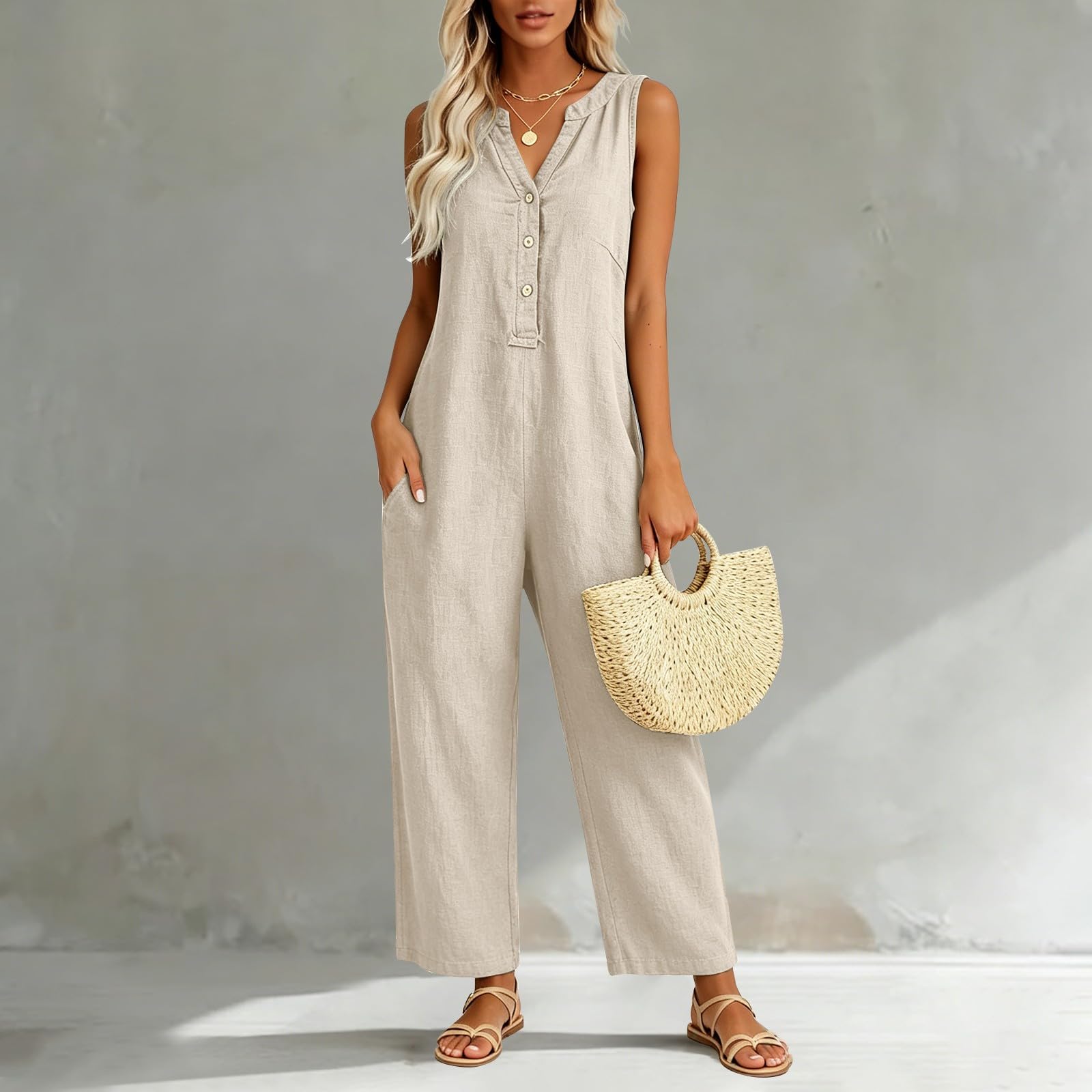 Générique Combinaison Femme Salopette Femme Parfaite pour Le Quotidien Confort Et Praticité Jambes Larges ÉTé, Combishort Femme Salopette De Travail LéGèRe Tissu Doux Coupe Ample