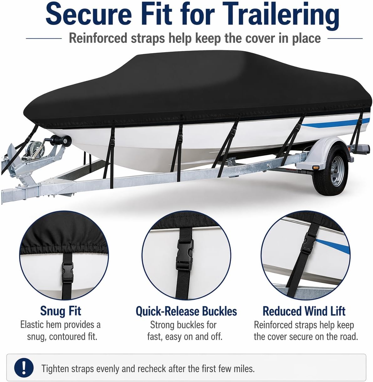 Anglink Boat Cover 14-16 ft, 600D Marine Grade Water Resistant Trailerable Storage Cover for V-Hull, Runabout, Bass Boat & Fishing Boat, Fits Up to 90" Beam Width,Black