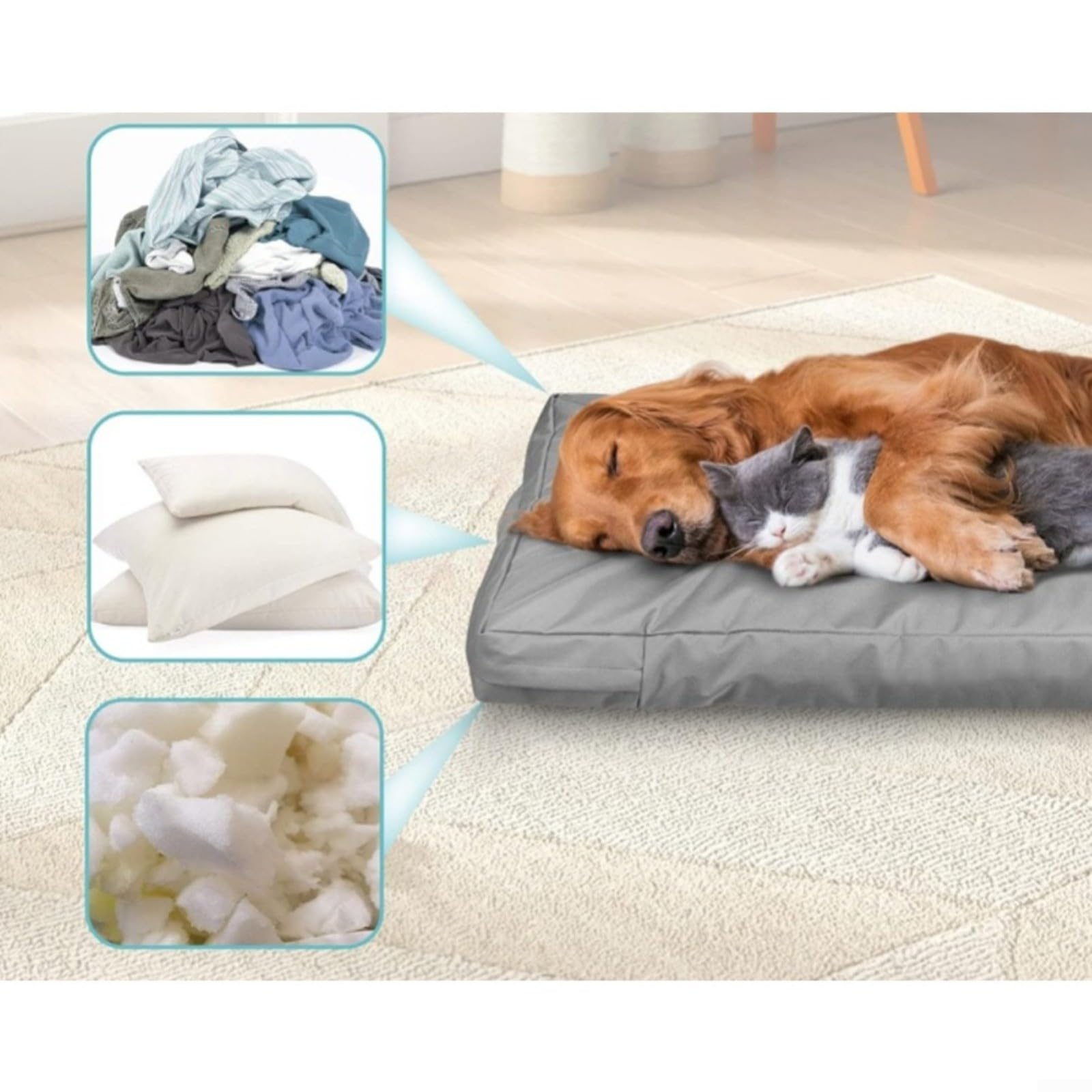 Copertura per letto per animali domestici in Oxford 210D, impermeabile e antiaderente per una facile pulizia, design riempibile fai da te con chiusura a cerniera (122 x 92 x 10 cm)