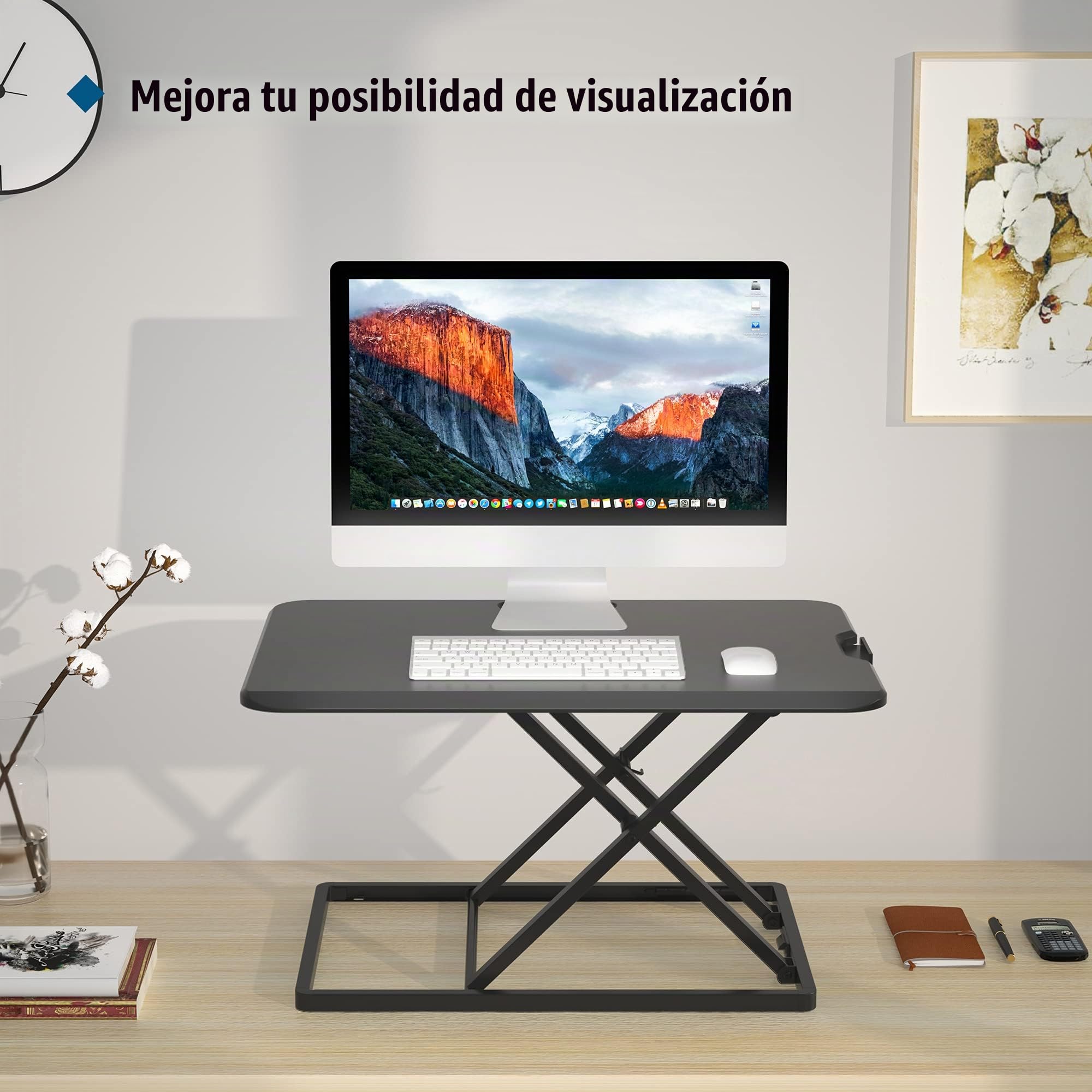 BONTEC Estación de Trabajo Sentado/Pie Escritorio de Pie Soporte para Computadora Altura Ajustable Postura Ergonómica de Pie y Sentado Laptop | Plataforma 67x47cm, Capacidad 8kg