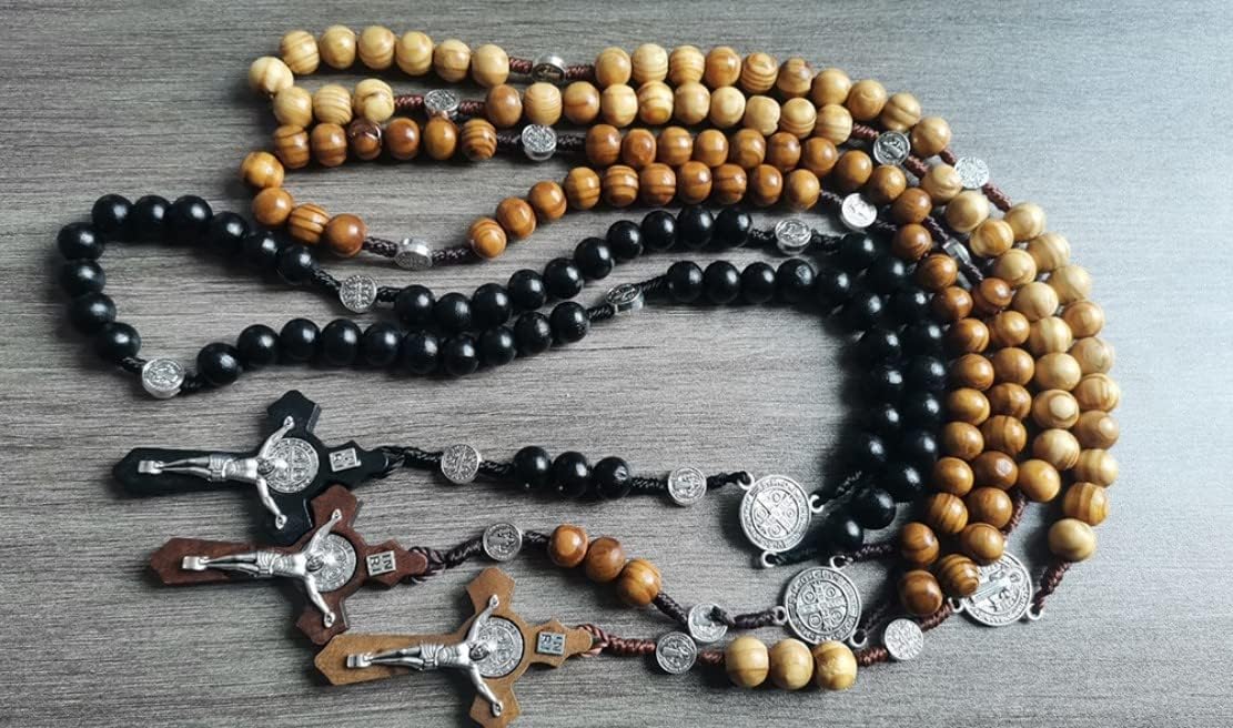 Wooden Rosary Necklace for Women Catholic Rosary Beads with Cross Pendant Prayer Jewelry Religious Gifts for Travel and Daily Faith - Image 4