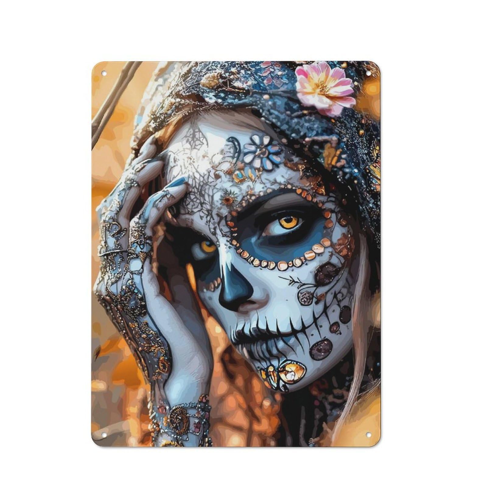 Junmoney Day Of The Dead Portrait Shed Metal Sign With Design 40X30cm, Outdoor Room Shed Wall Decor For Shed, Garden Room, Porch Or Garage