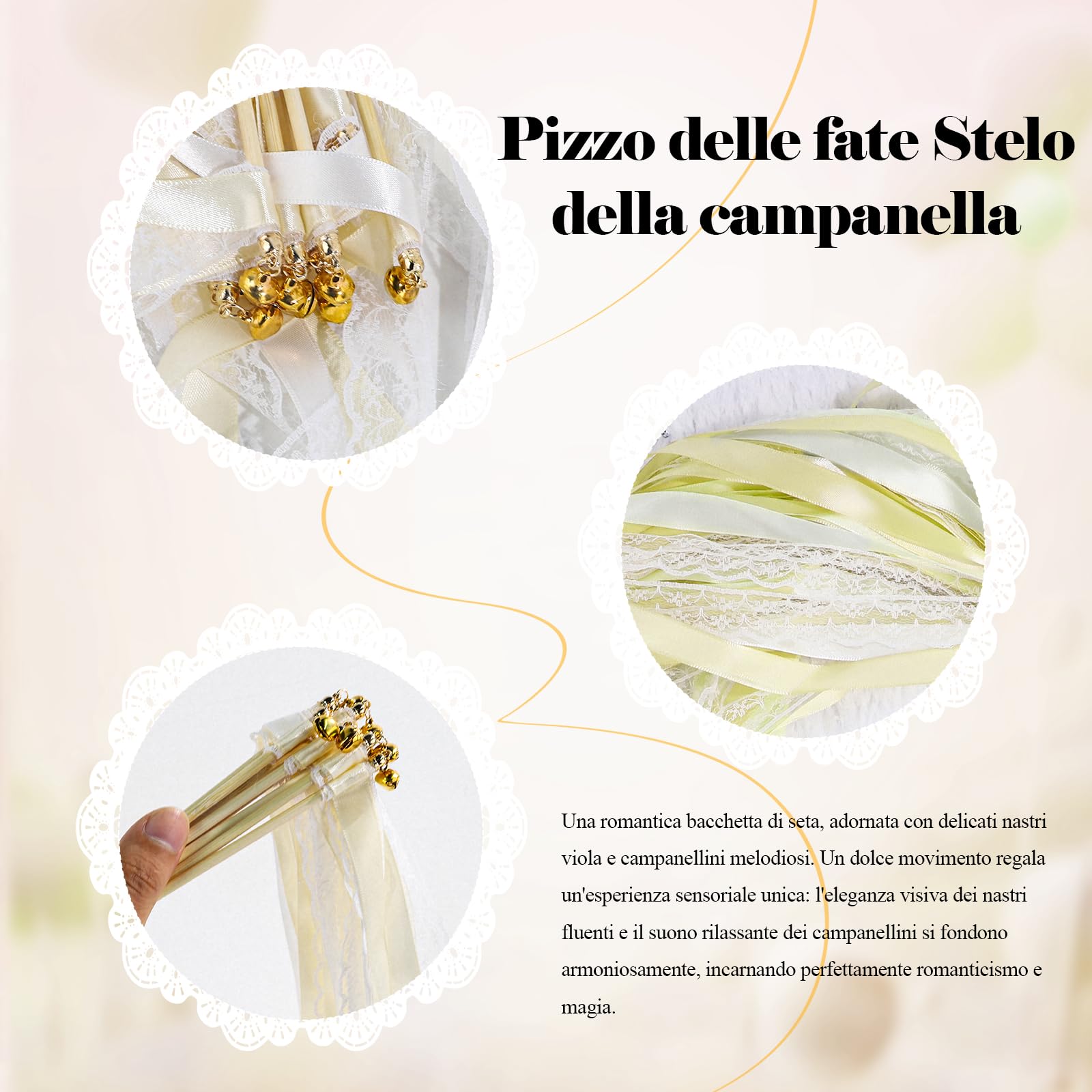 Bacchette Matrimonio con Grandi Campane,Bacchette da Sposa,Riutilizzabile Wedding Wands,Bacchette Nuziali per Decorazioni di Nozze Compleanno Feste (50 Pcs Beige)