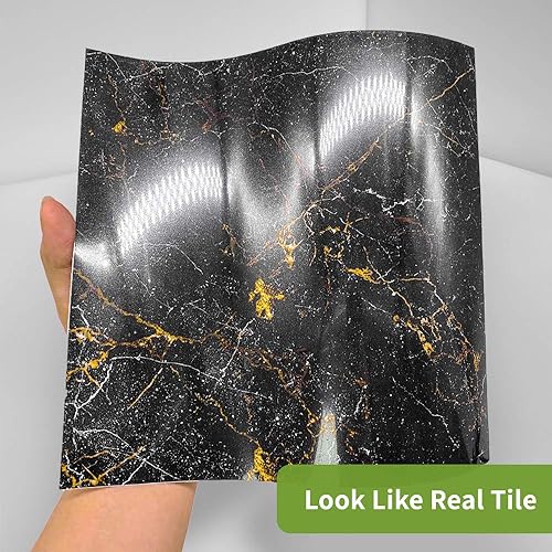 Miniatura 5 de Alwayspon 30 calcomanías de transferencia de azulejos de vinilo con efecto de mármol, 8 x 8 pulgadas, calcomanías autoadhesivas para decoración de