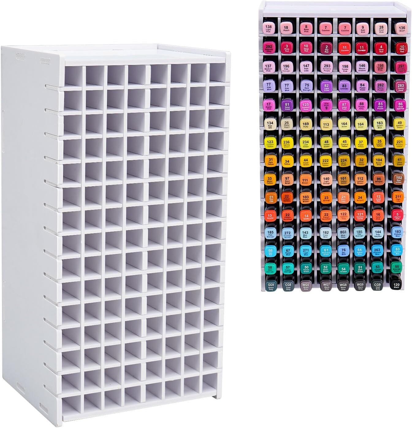 Nzwbshssp White Art Marker Storage Rack For 120 Markers, Watercolour Brushes Pens Color Pencils Organizer Holder For Desk, Easily Assembled Universal 120 Slots Marker Holder Organizer For Desk