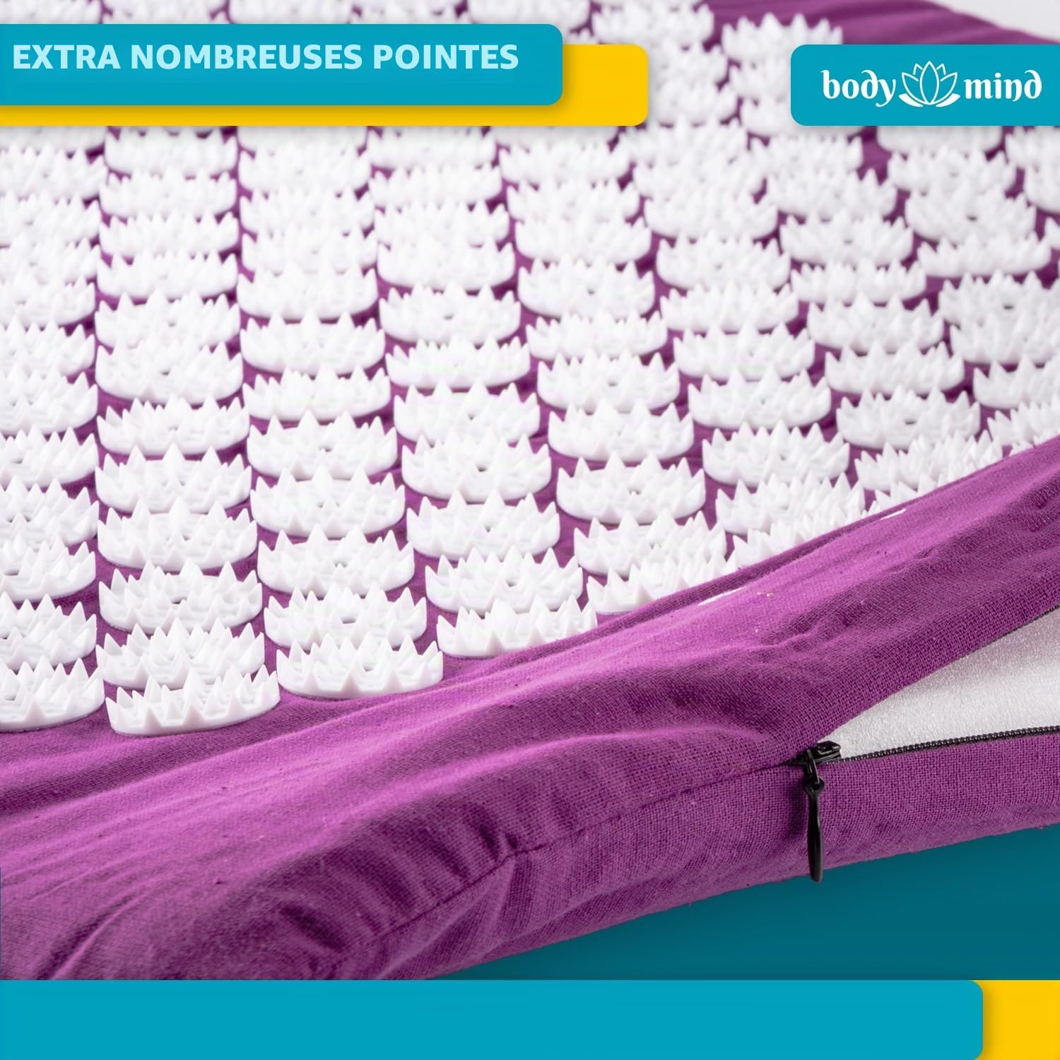 Body & Mind® Tapis d'Acupression XL 130x50 cm - 13 662 Pointes de Massage | Tapis fakir champ de fleurs, housse lavable et sac de transport inclus - relaxation dos, nuque et cervicales