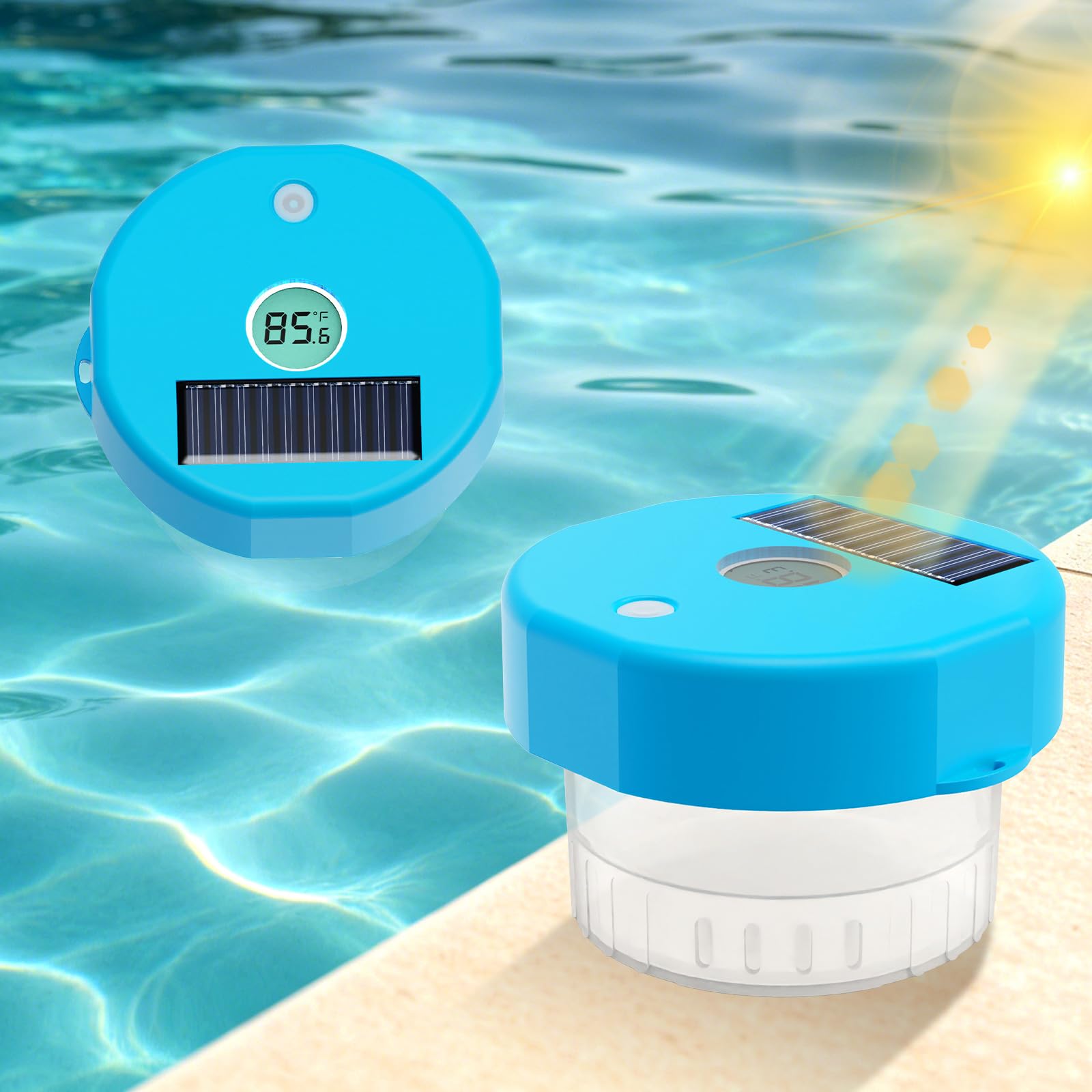 Pool Thermometer Solar Pool Thermometer mit Dosierschwimmer Pool, Digitalanzeige, 600mAh Akku (72H), – für Schwimmbäder, Spas und Whirlpools