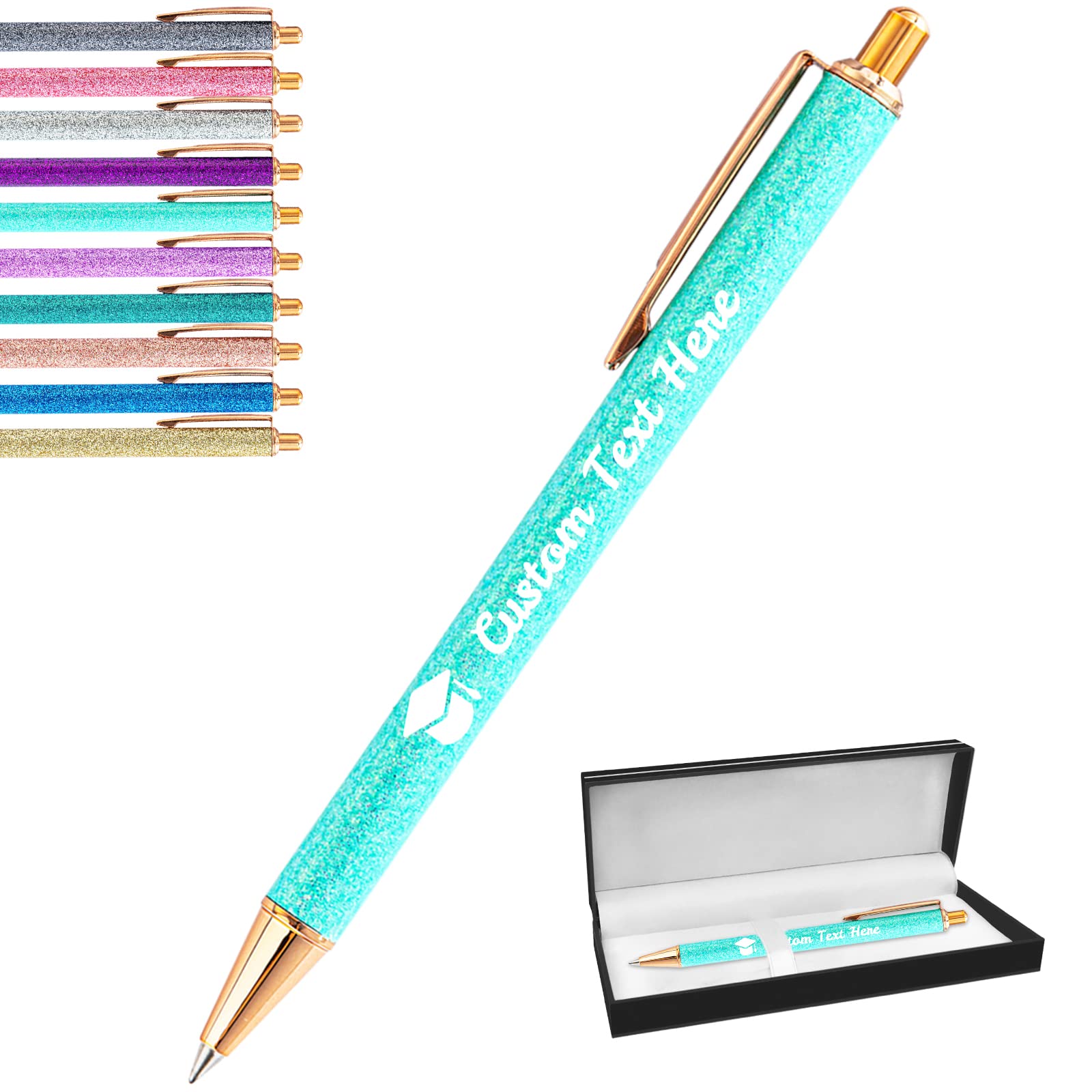 Aolun Personalised Pens with Name Custom Glitter Pen Bulk Customised Retractable Ballpoint Pens with Text Message for Women Nurses Writing Birthday Business Graduation_Black Ink — image 1