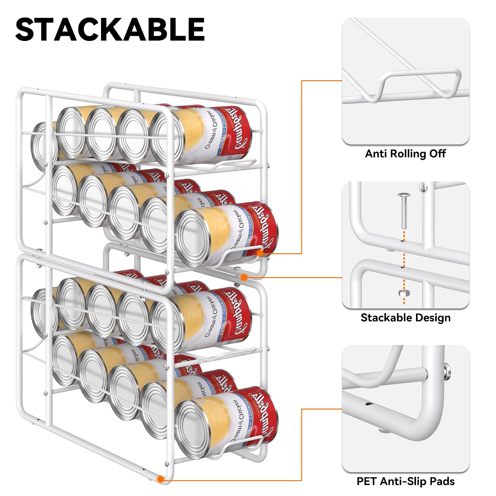 MOOACE Dosenspenderregal, stapelbar, für Konserven, Küchenschrank, Speisekammer, Arbeitsplatte, Weiß, 4 Stück