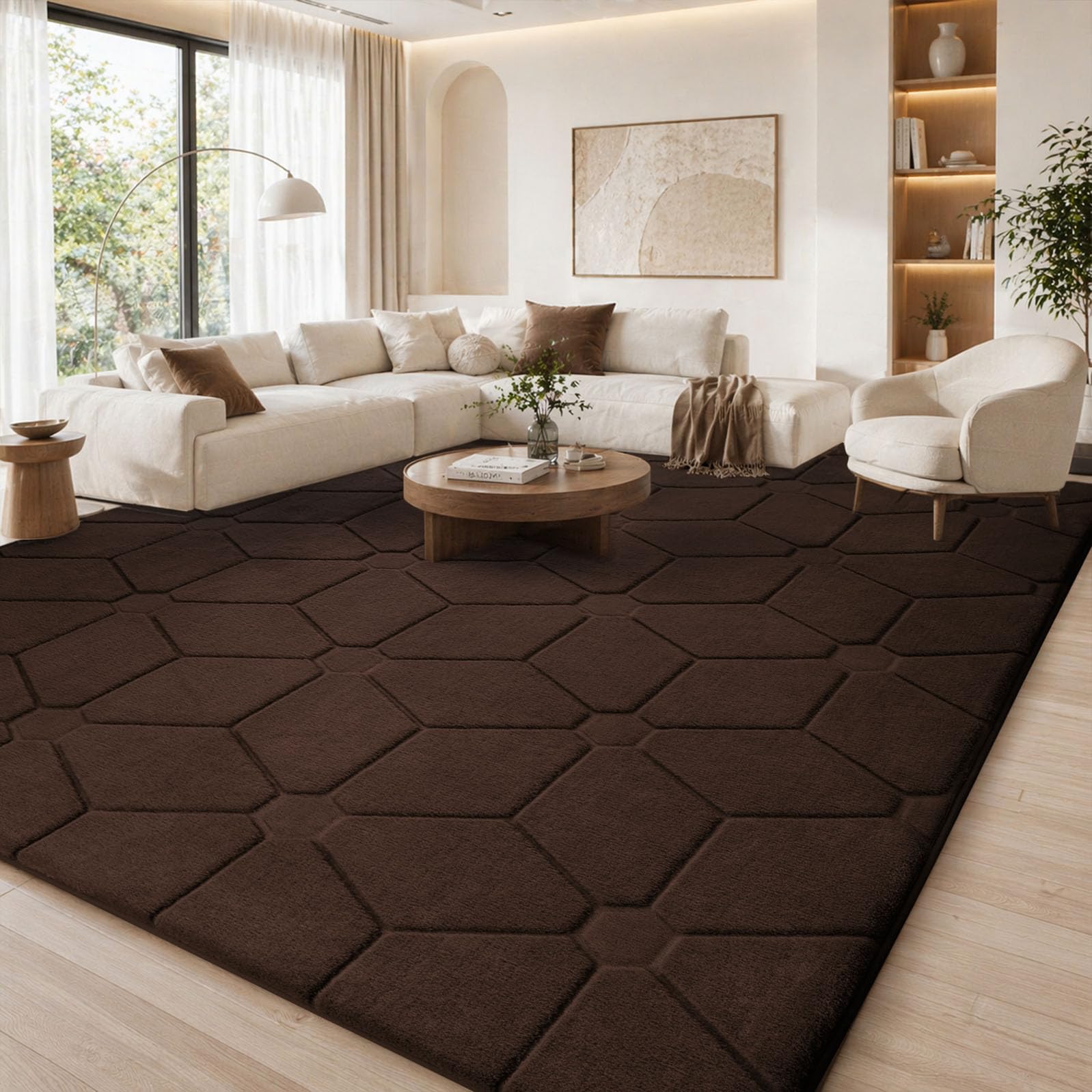 Treeboy Teppich Wohnzimmer 120x160 Extra Groß in Braun, Moderner Kurzflor Carpet Gegend Rutschfest & Waschbar Teppich für Schlafzimmer Kinderzimmer Rugs | Flauschiger Wohnzimmerteppich mit Anti-Rutsch