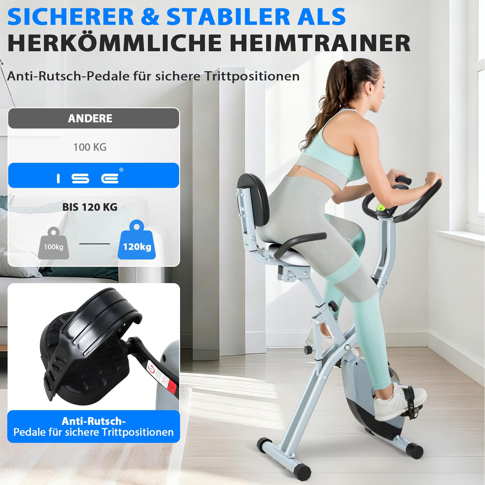 ISE SY-811 rower domowy, składany, cichy i wygodny, do treningu kardio, składany, z 8 magnetycznymi poziomami oporu