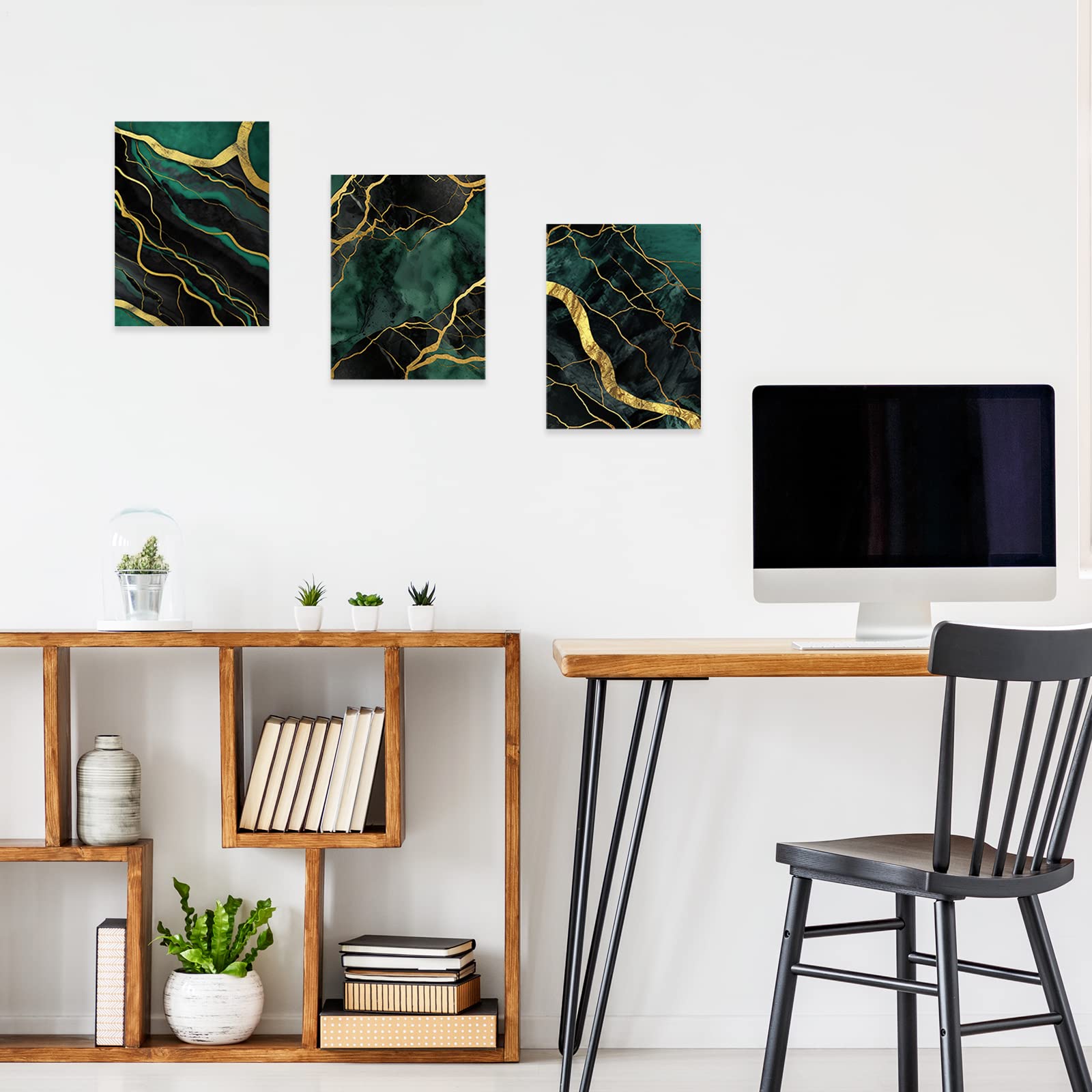 CCWACPP Abstract Canvas Wall Art 3 Piece Black Gold Green Pictures Wall Decor Marble Painting Art Modern Home Prints (28x35cmx3) - Image 2