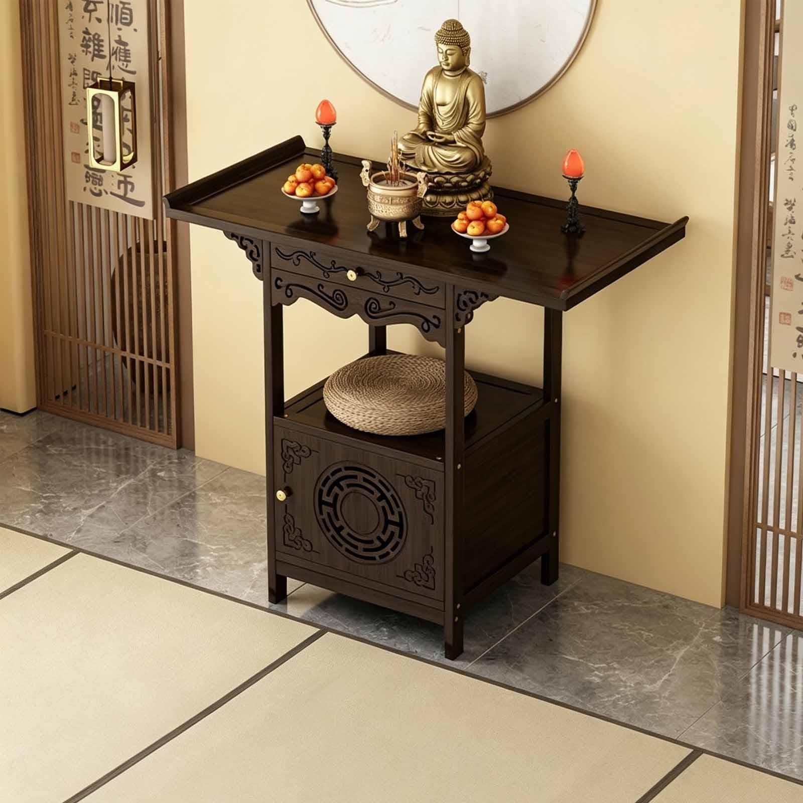 Altar Cabinet，Shrine Altar Table With Storage, Meditation Shrine Altar