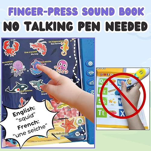 Miniatura 2 de ZeenKind French English Talking Learning Book for Kids 2 3 4 5 6 Years Old, Learn French Interactive Audio Sound Books for Toddlers, Francais