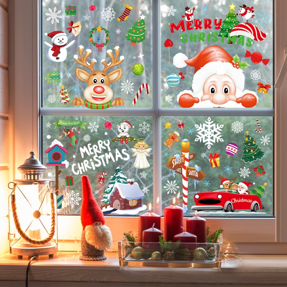 Autocollants Fenêtre Noël 2026 PVC Réutilisables, Décoration Amovible DIY Pour Intérieur Maison Et Vitrines - Maison