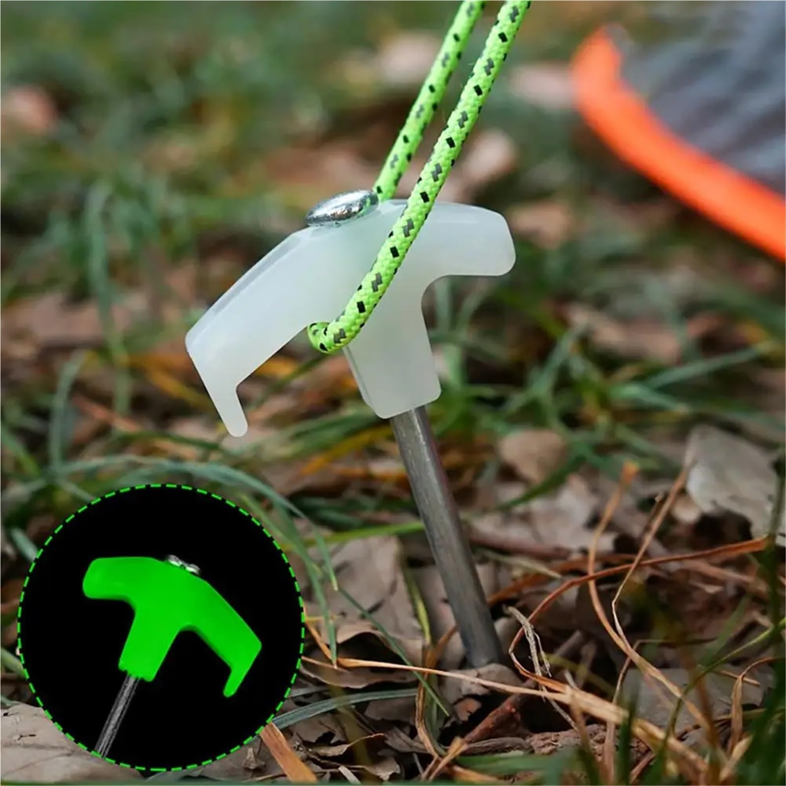 Piquets de tente avec corde à vent et clous lumineux - Piquets de tente haute dureté - Piquets fixes fluorescents pour camping
