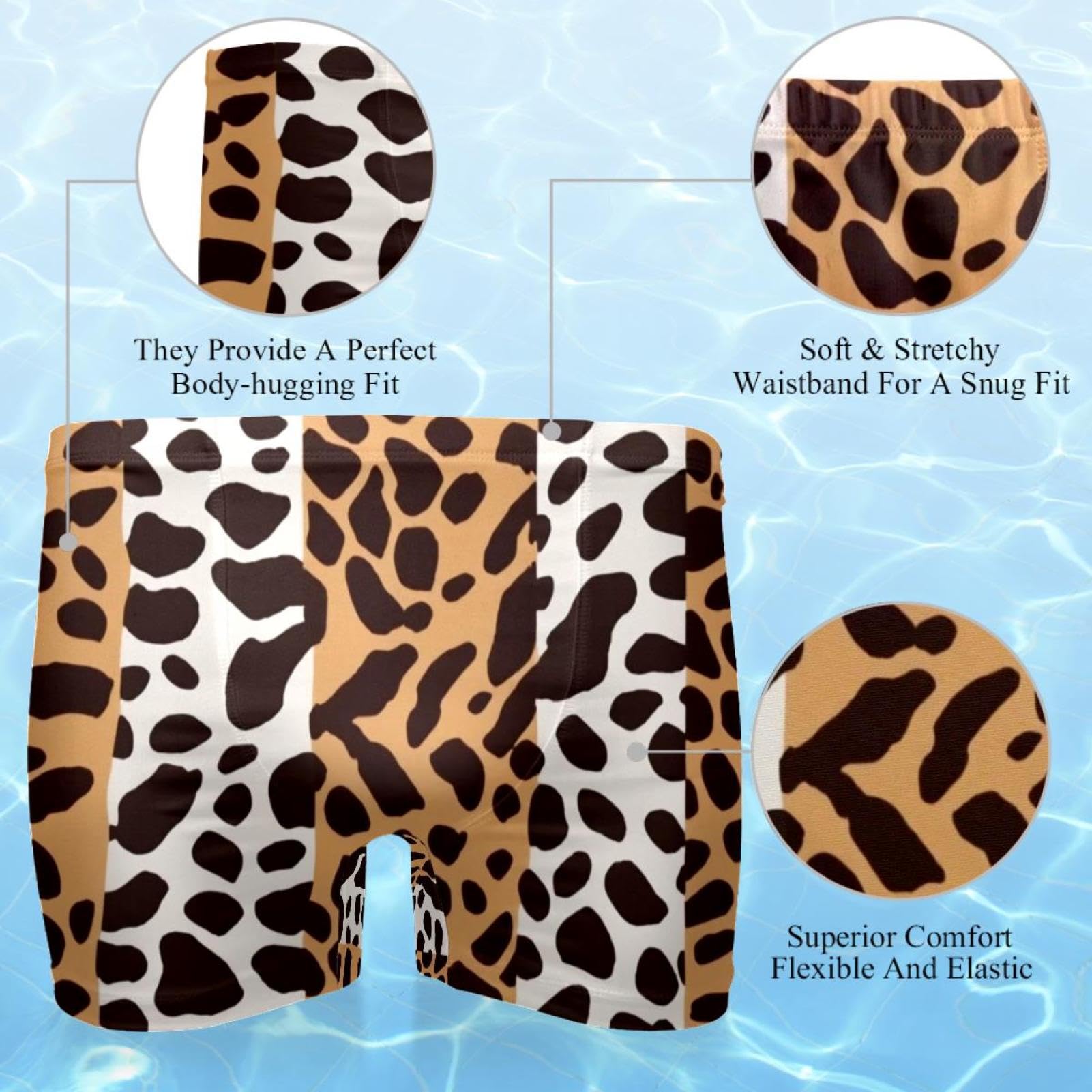 Mens Art Leopard Print-2092 Jammer Swimsuit Elastic Waistband Short Boxer Swimsuit Board Shorts, XXL,