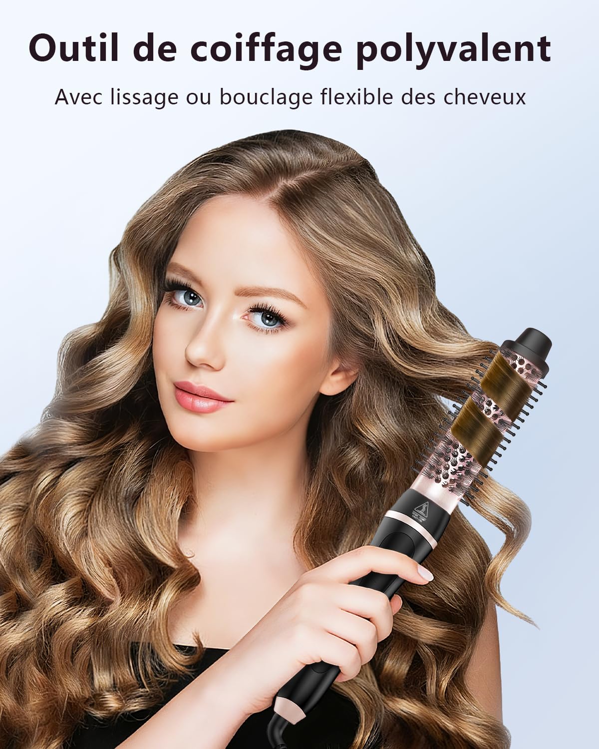 Fer à Boucler 5 en 1, Set de Fer à Boucler avec Brosse Thermique, Lisseur, Barils Céramiques Interchangeables (0,35"-1,25") Chauffage Instantané pour Ondulations Double Tension, Cadeaux pour Femmes