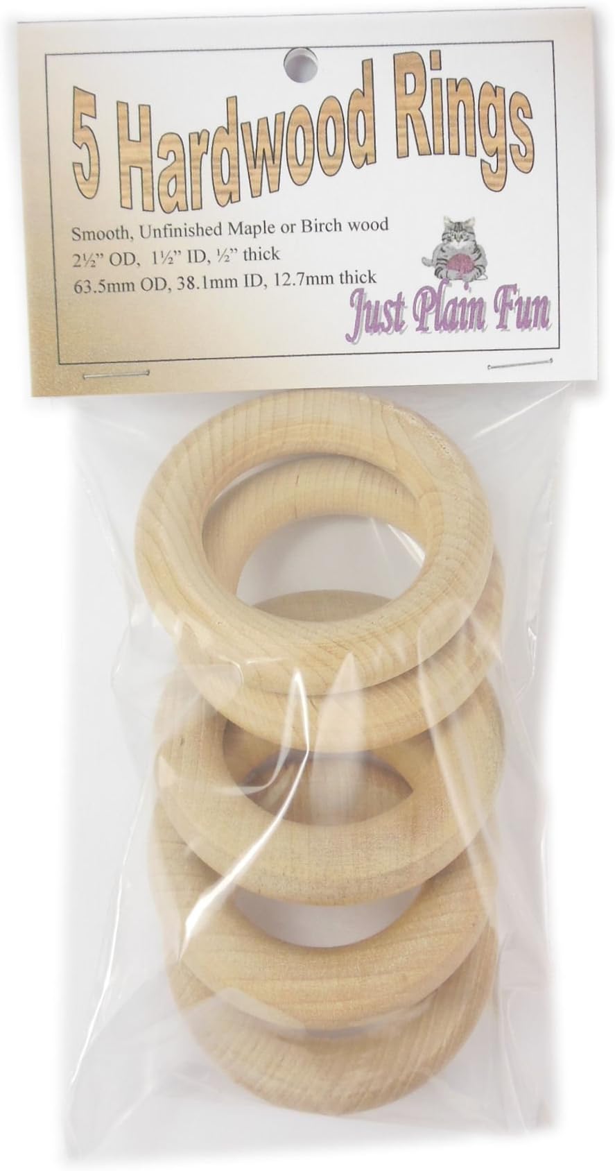 5 Hardwood Smooth Unfinished Wooden Rings