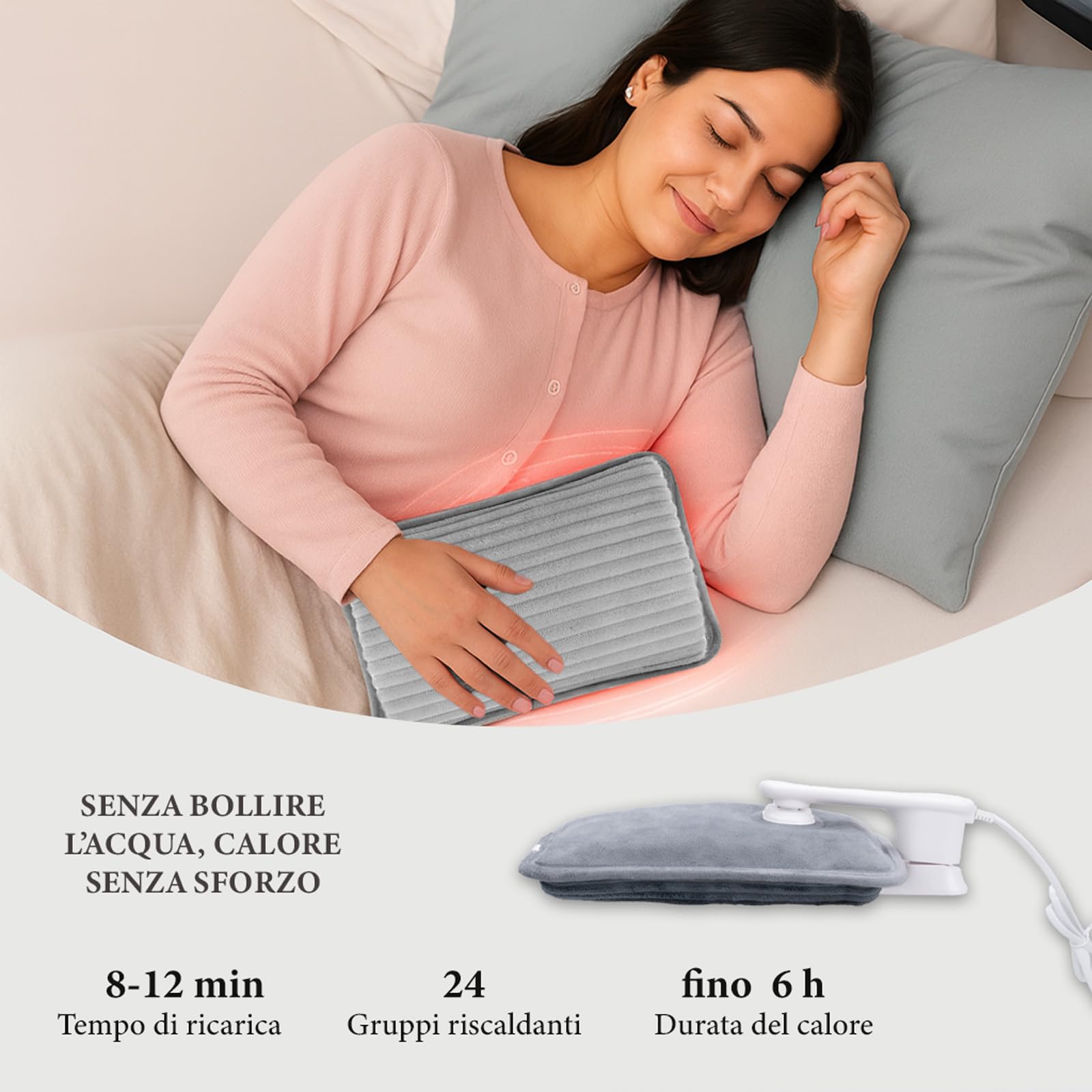 LEIVESTE - Bolsa de agua caliente eléctrica de terciopelo, calentador eléctrico recargable suave para manos y cuerpo – Boule de agua caliente para dolores menstruales, invierno y relajación (gris)