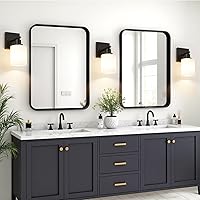 Vista 6 de Juego de 2 apliques de pared para baño, luces de tocador modernas negras con pantalla de vidrio blanco, lámpara de pared de baño para espejo