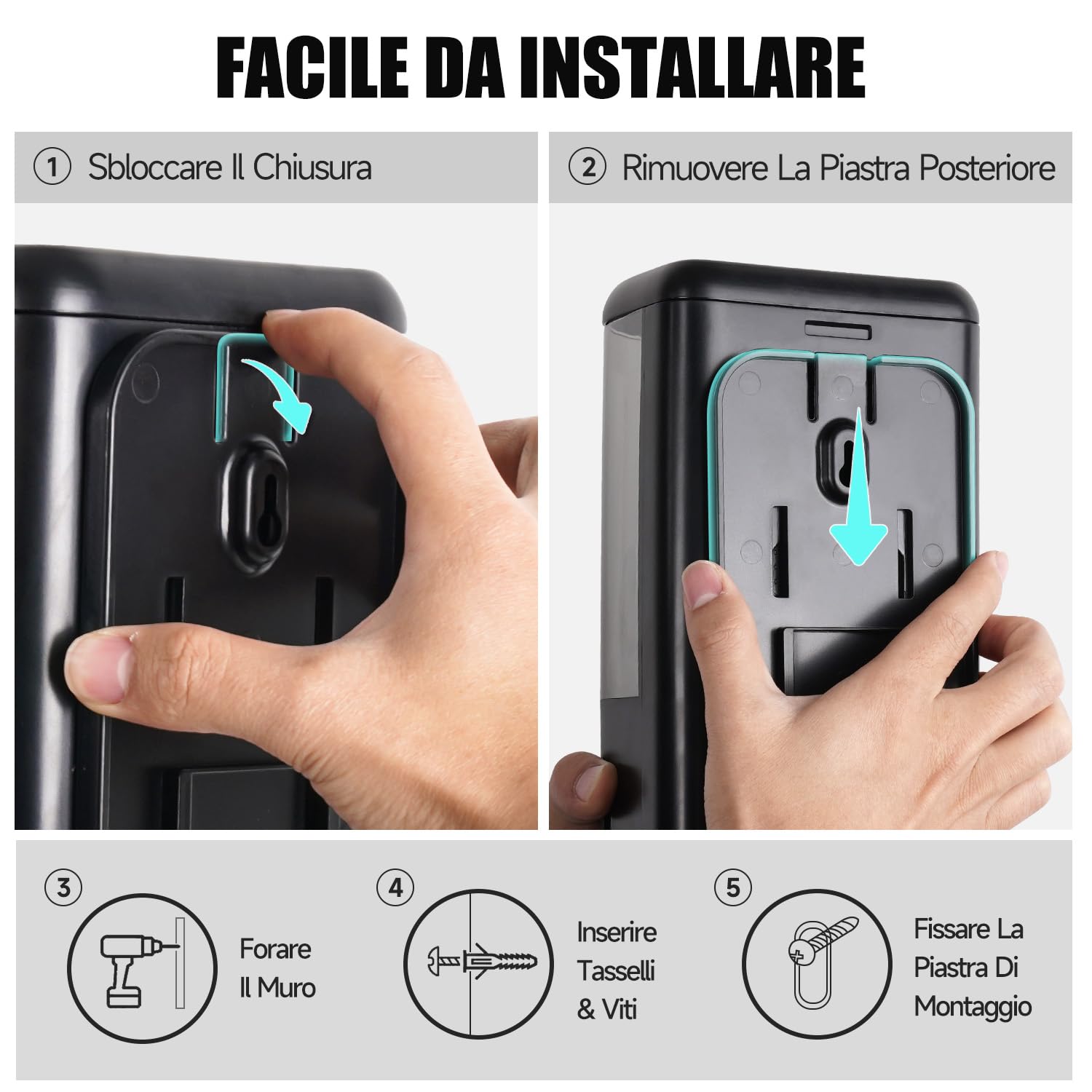 AIKE Dispenser di sapone liquido commerciale da 1200 ml, grande capacità, pompa manuale a parete con serratura e finestra trasparente, ideale per uffici, spazi industriali e bagni