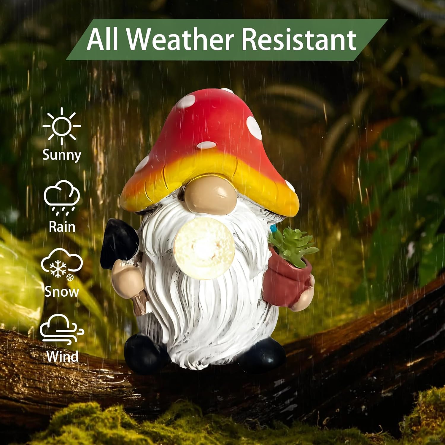 Mushroom Decor Garden Gnomes with Solar Light, Yard Art Gnome Statue Garden Decor with Bubble Ball for Outside Lawn, Patio, Housewarming Gardening Gifts for Women, Mom (Red)