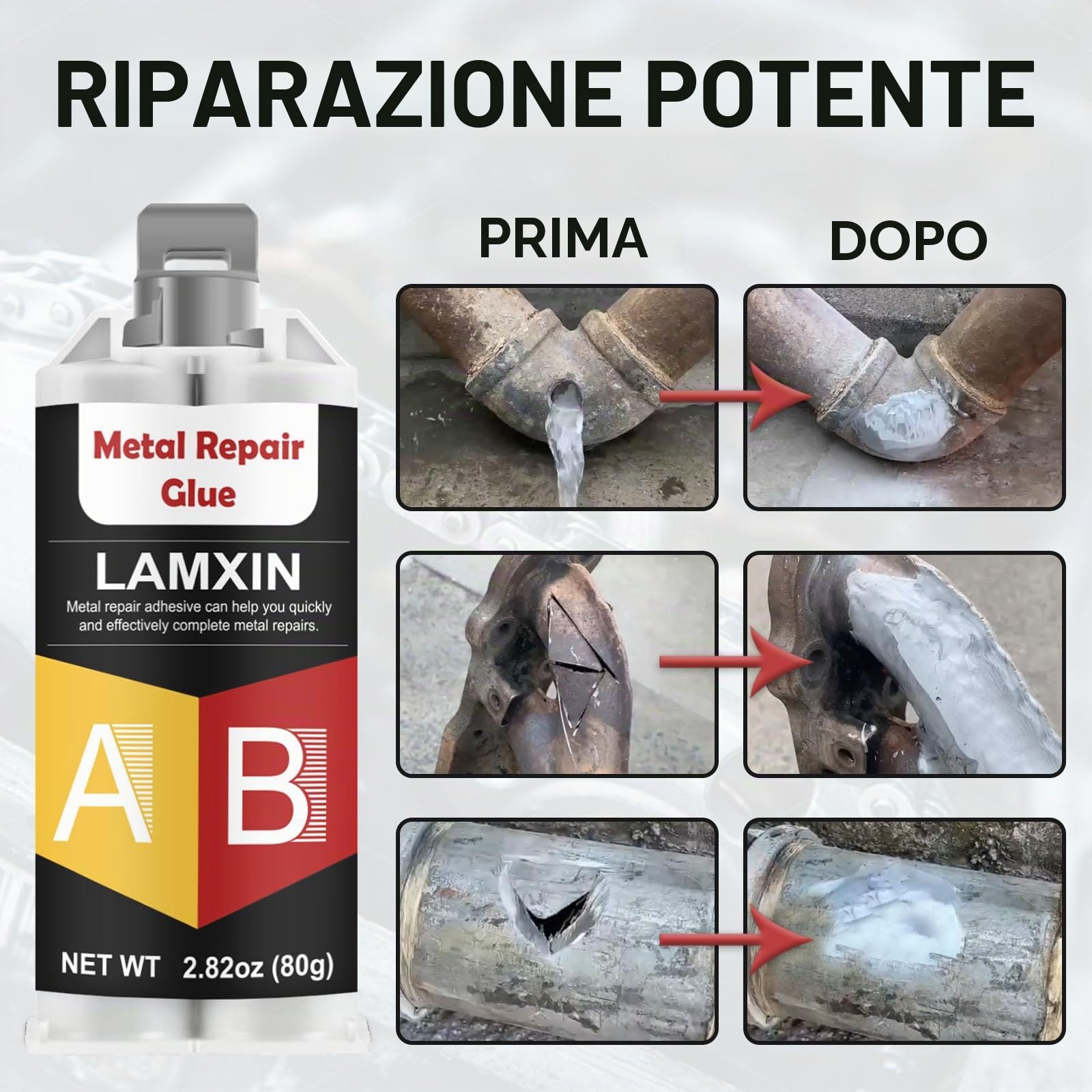 240g Colla Metallo, Impermeabile e Resistente al Calore Colla Per Metalli, Per Metallo Extra Forte Per la Metalli, Saldatura di Acciaio Inossidabile, Lega di Alluminio, Rame