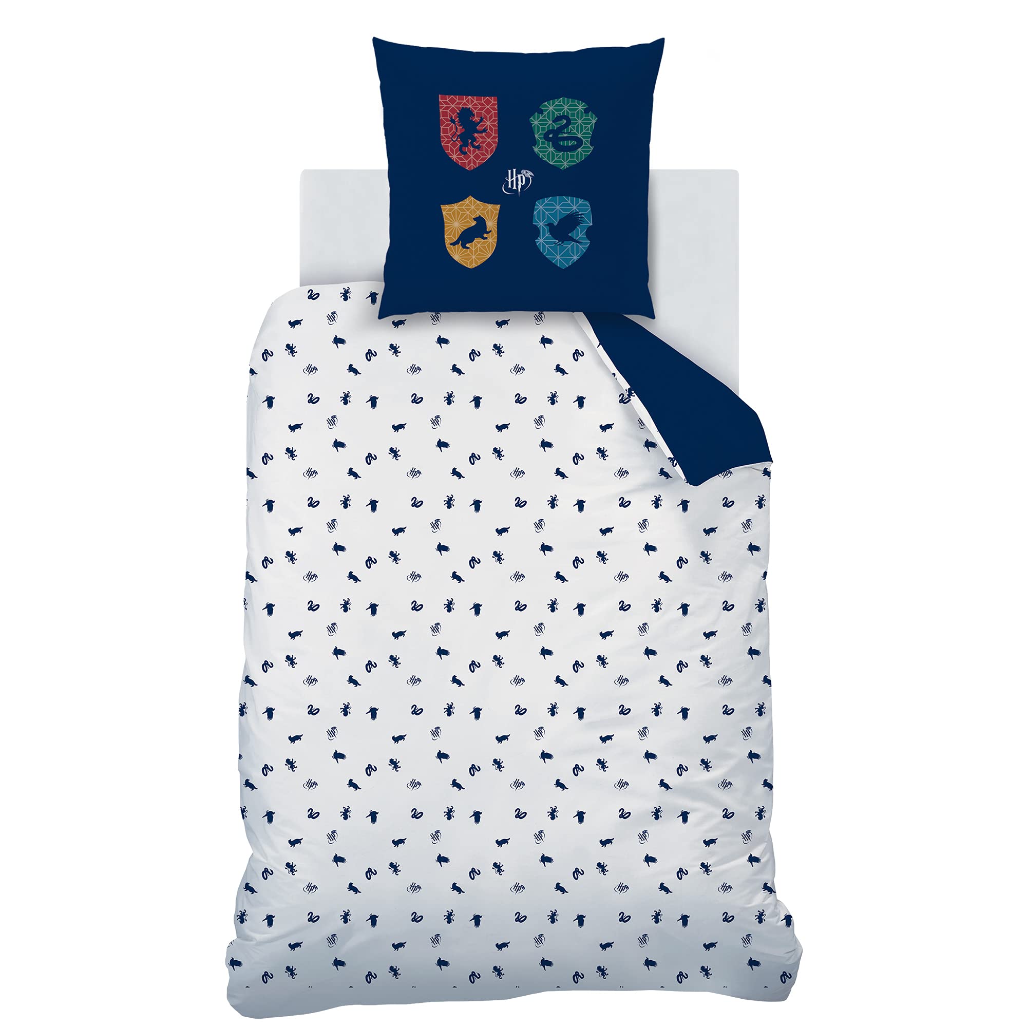 Harry Potter Parure de lit Housse de Couette 140X200 + Taie d'oreiller 63X63 Cm 100% Coton Blason