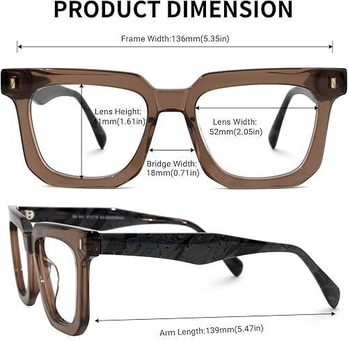 Miniatura 4 de Zeelool Coville ZJGA830292 - Marco de anteojos cuadrados de gran tamaño clásico con lente transparente sin receta para mujeres y hombres