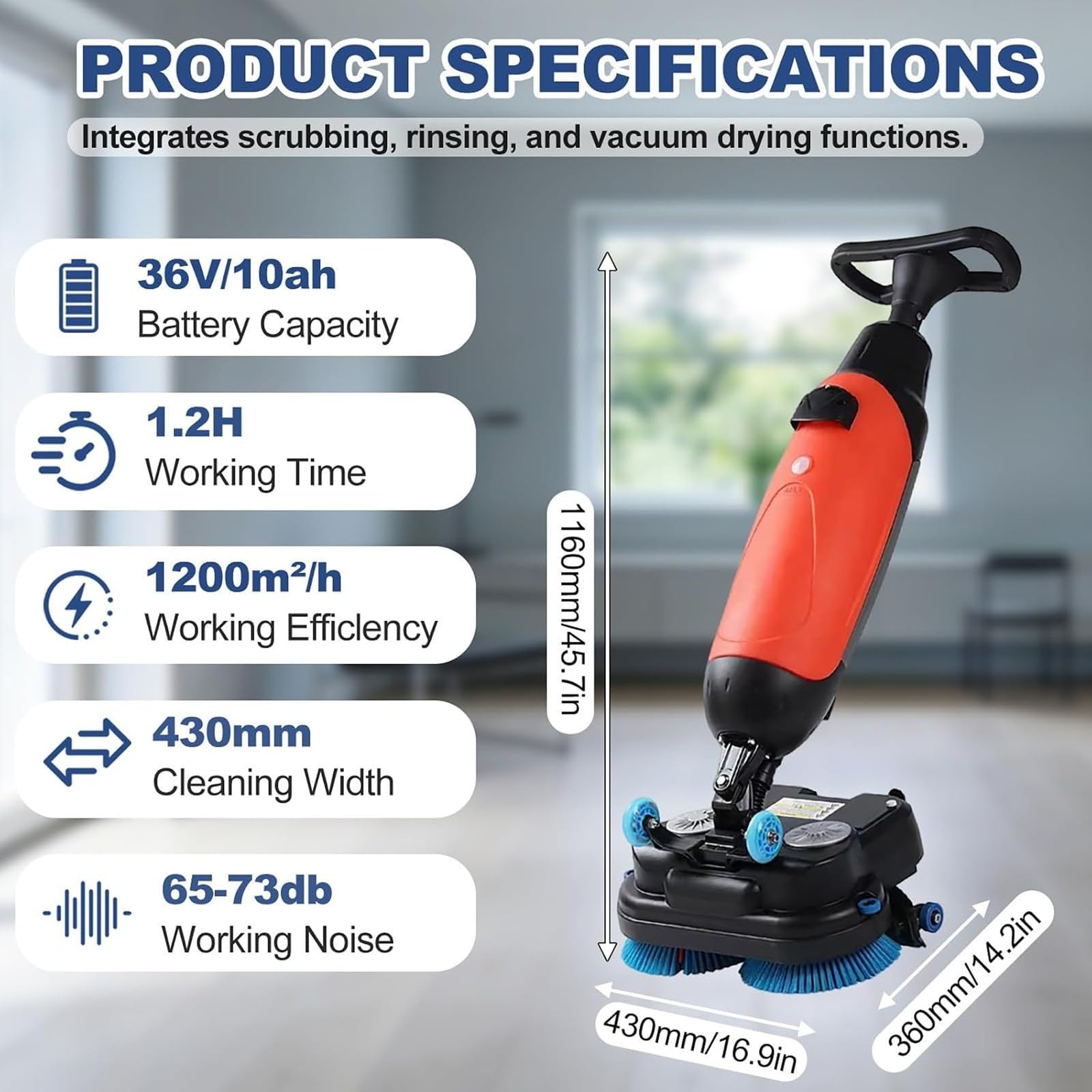 Lavapavimenti professionale a batteria, capacità di pulizia 350 giri/min