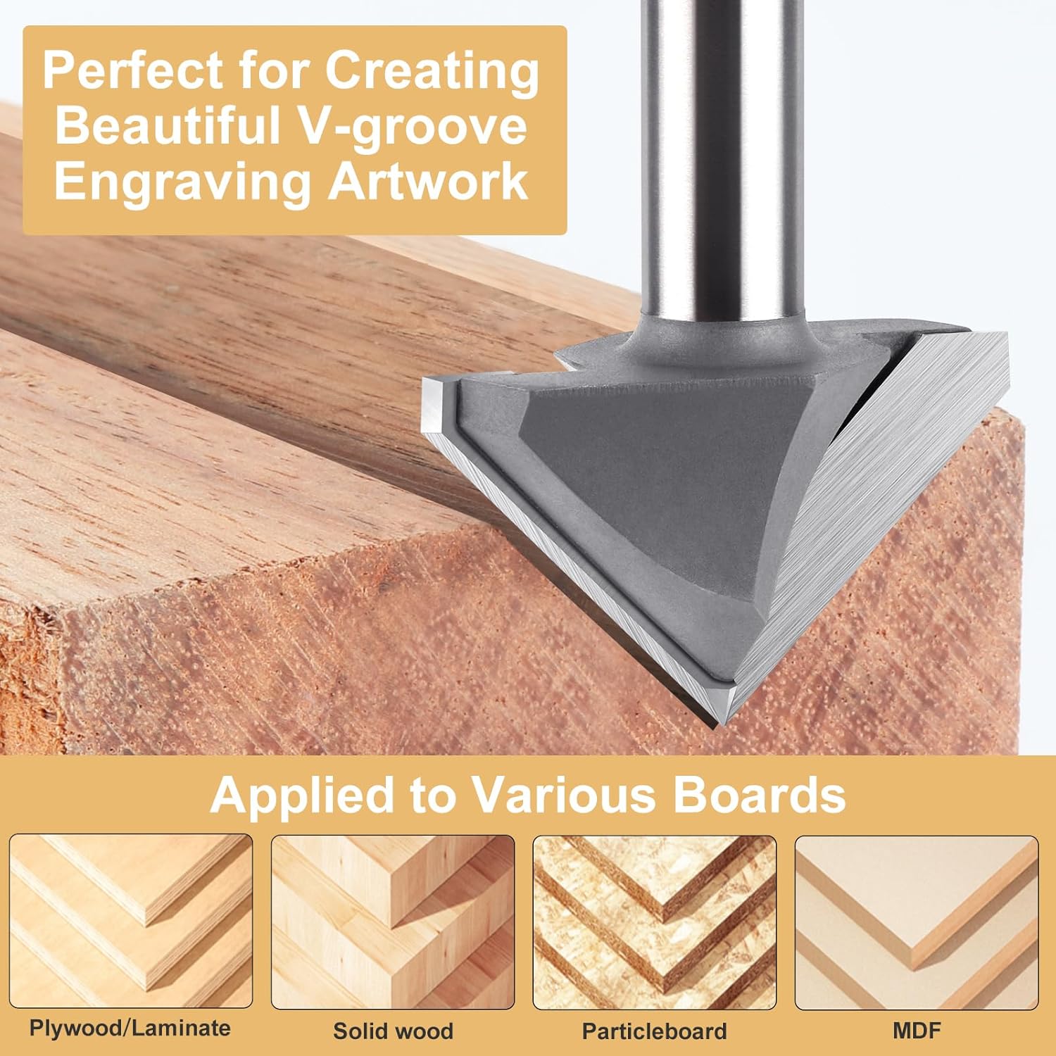 90 Degree V Bit 1/2" Shank, 2" Cutting Diameter Carbide Tipped V Groove Router Bit Wood CNC Router Bits for Grooving, Chamfering, Engraving
