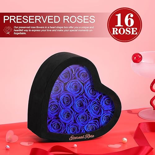 Miniatura 5 de Regalos de rosas para el día de San Valentín para mujeres, flores preservadas para siempre, rosas en una caja con forma de corazón, aniversario,