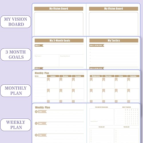 Miniatura 6 de Agenda semanal sin fecha, planificador diario semanal con organizador de seguimiento de objetivos y hábitos, cuaderno de cuero A5 recargable,