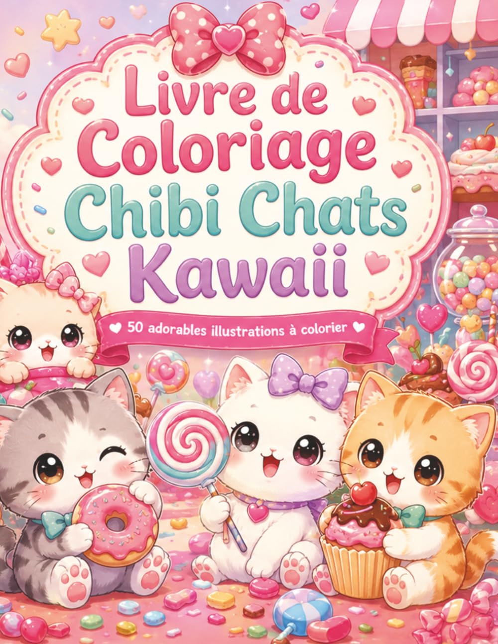 Livre de Coloriage Chibi Chats Kawaii: Illustrations mignonnes avec douceurs pastel, petits animaux, étoiles et scènes détente