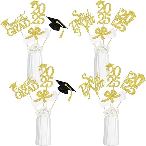 Miniatura 2 de Centros de mesa de graduación dorados 2025, centros de mesa de graduación para mesas 2025, decoración de centros de mesa de graduación 2025, 24