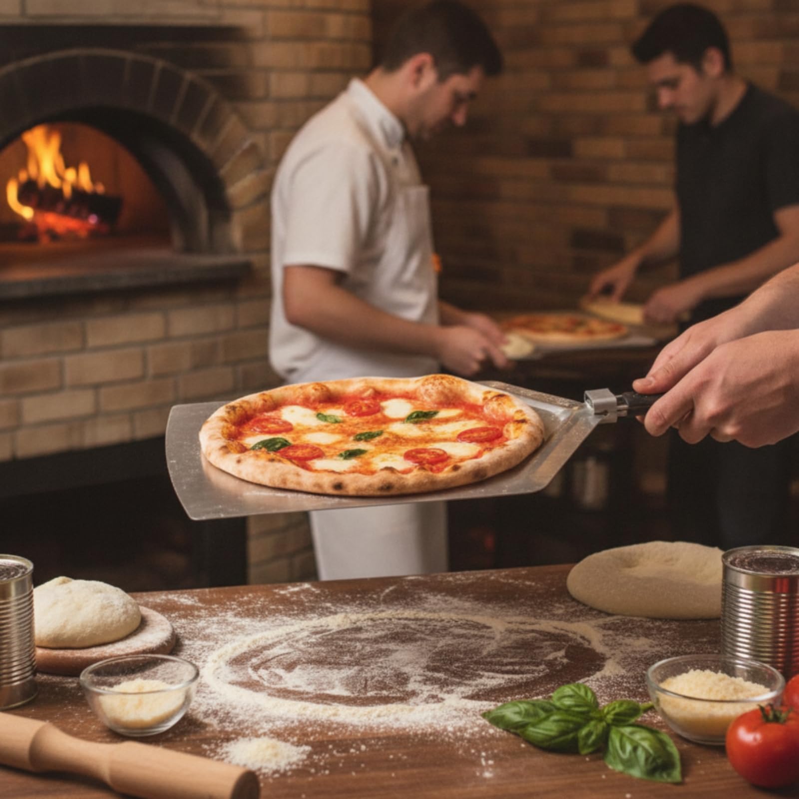 Pala per Pizza Pizza Salvaspazio Utensile Professionale per Pizzaioli, Pizzeria, Pala Per Pizza Quadrata Grande Con Superficie In Acciaio Inossidabile 430 E Manico In Gomma-plastica