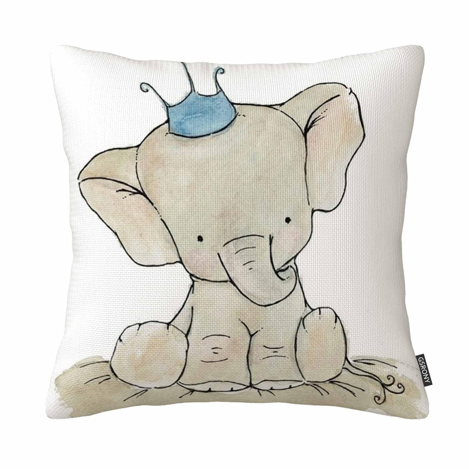 Gsrony Pink Elephant Throw Pillow Covers Elephant Baby And Crown Cute Cushion Pillow Case Home Decor Pillowcase 18X18 Inches