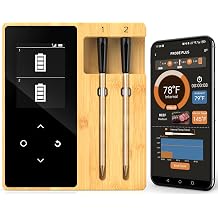 Smart Accurate Wireless Meat Thermometer - 2 Probes for BBQ, Smoking, Grilling, Cooking with Real-Time Alerts, Long Range Bluetooth, Dishwasher Clean, Waterproof for Indoor Outdoor Kitchen Use