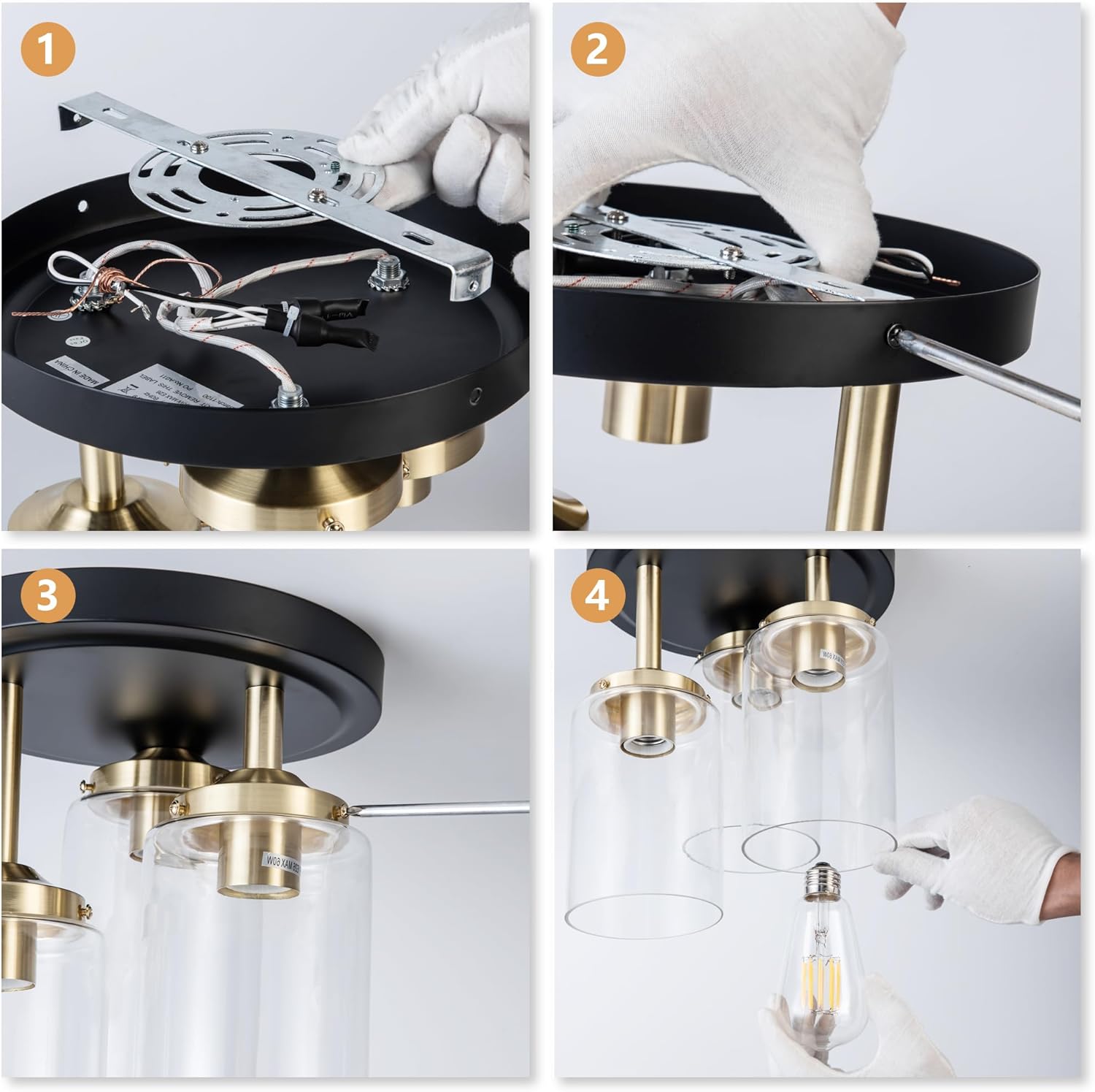 Mayful Semi Flush Mount Ceiling Light, 3-Light Clear Glass Shade Ceiling Light Fixture, Gold Finish Cluster Cylinder Ceiling Light Fixtures for Kitchen Dining Room Hallway Foyer