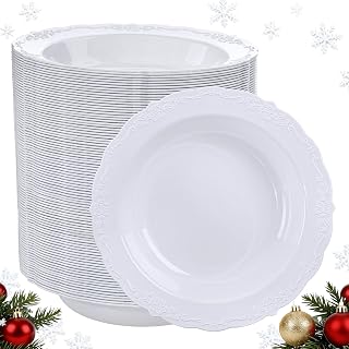 DaYammi 100 Pack Plastic Bowls, 12oz Disposable Soup Bowls, Heavy Duty Dinner Bowls for Weddings, Parties, Dinners, Catering and Everyday Use
