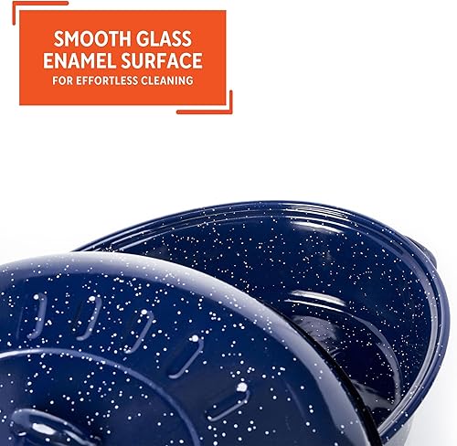 Miniatura 4 de IMUSA Estados Unidos 18" Estilo Vintage Tradicional Azul Moteado Esmalte en Acero Cubierto Oval Tostador