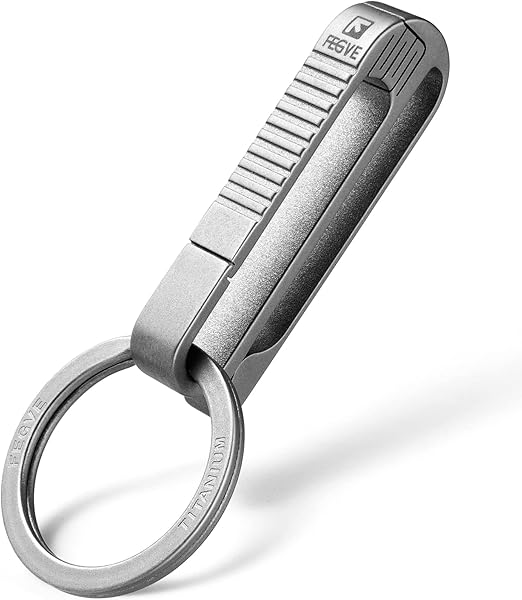 FEGVE Titanium Belt Key Holder, Belt Key Clip with Keyring for Keys,Keychain Hook for Men Dad