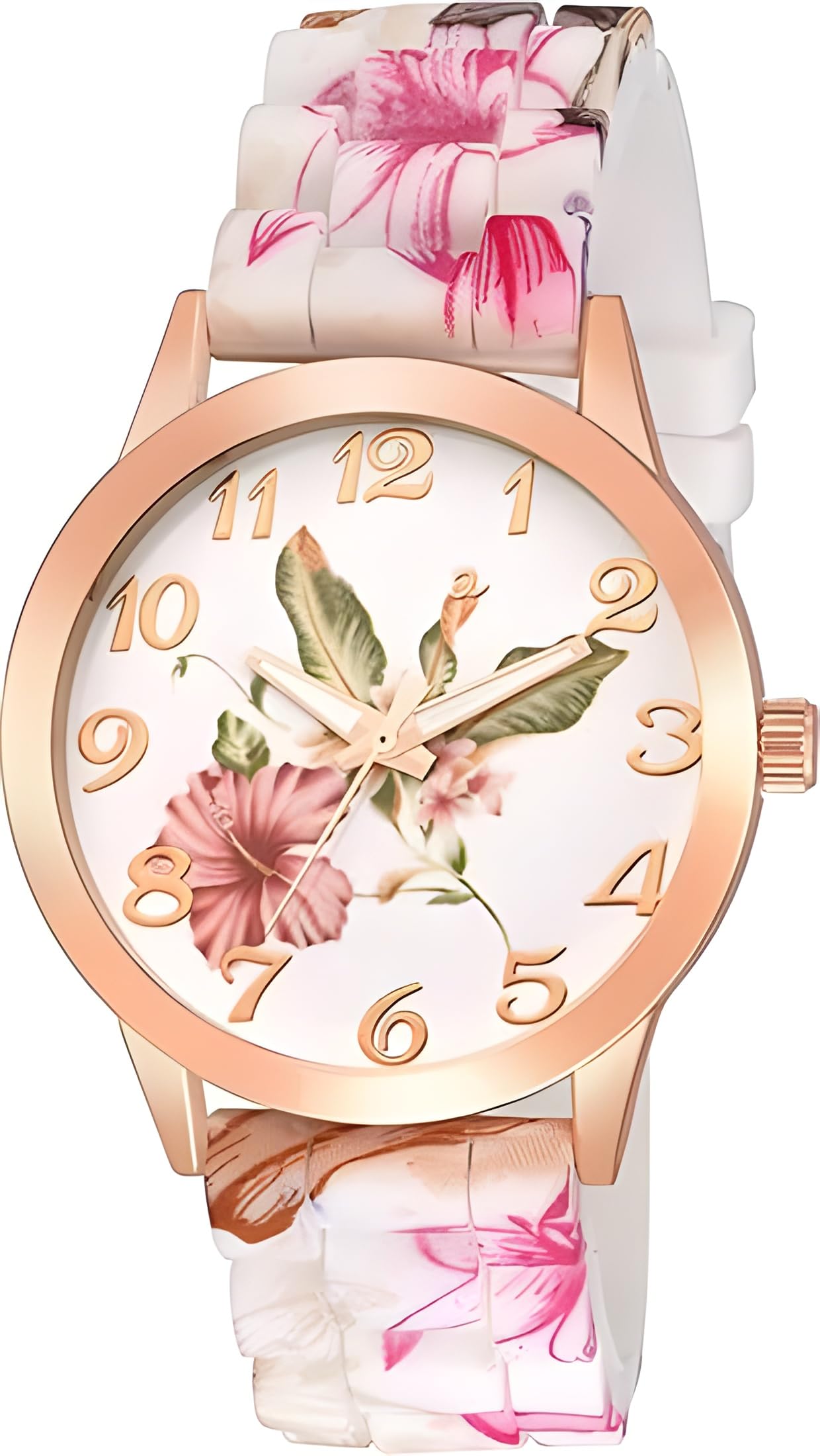 Rose Gold Floral Watch for Women & Girls Stylish Fashionable Analog Watch,Casual Watch Birthday Gift for Women and Girls Silicone Band Watch,Rakhi Gifts Watch for Girls