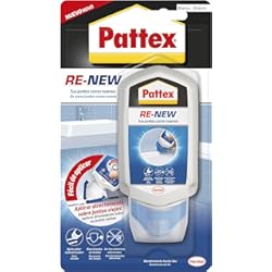 Revestimientos Baños Sin Juntas Pattex Baño Sano RE-NEW, silicona blanca para unas juntas limpias en sencillos pasos, silicona resistente al moho rápida, sellador de juntas de cocina y baño, 1x80 ml