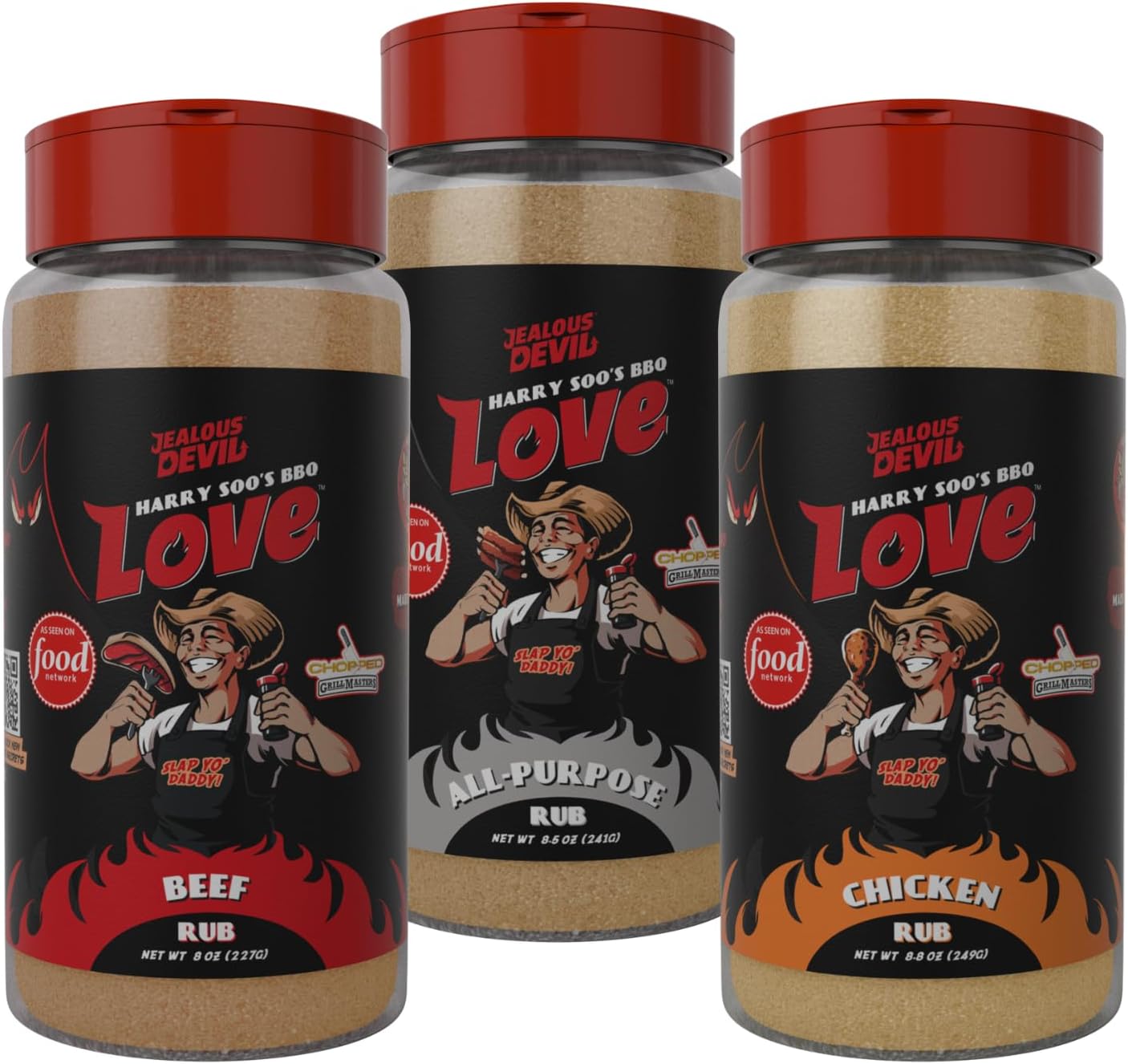 Jealous Devil Harry Soo's BBQ Love Rubs - Chicken, Beef, & All-Purpose - Variety 3 Pack