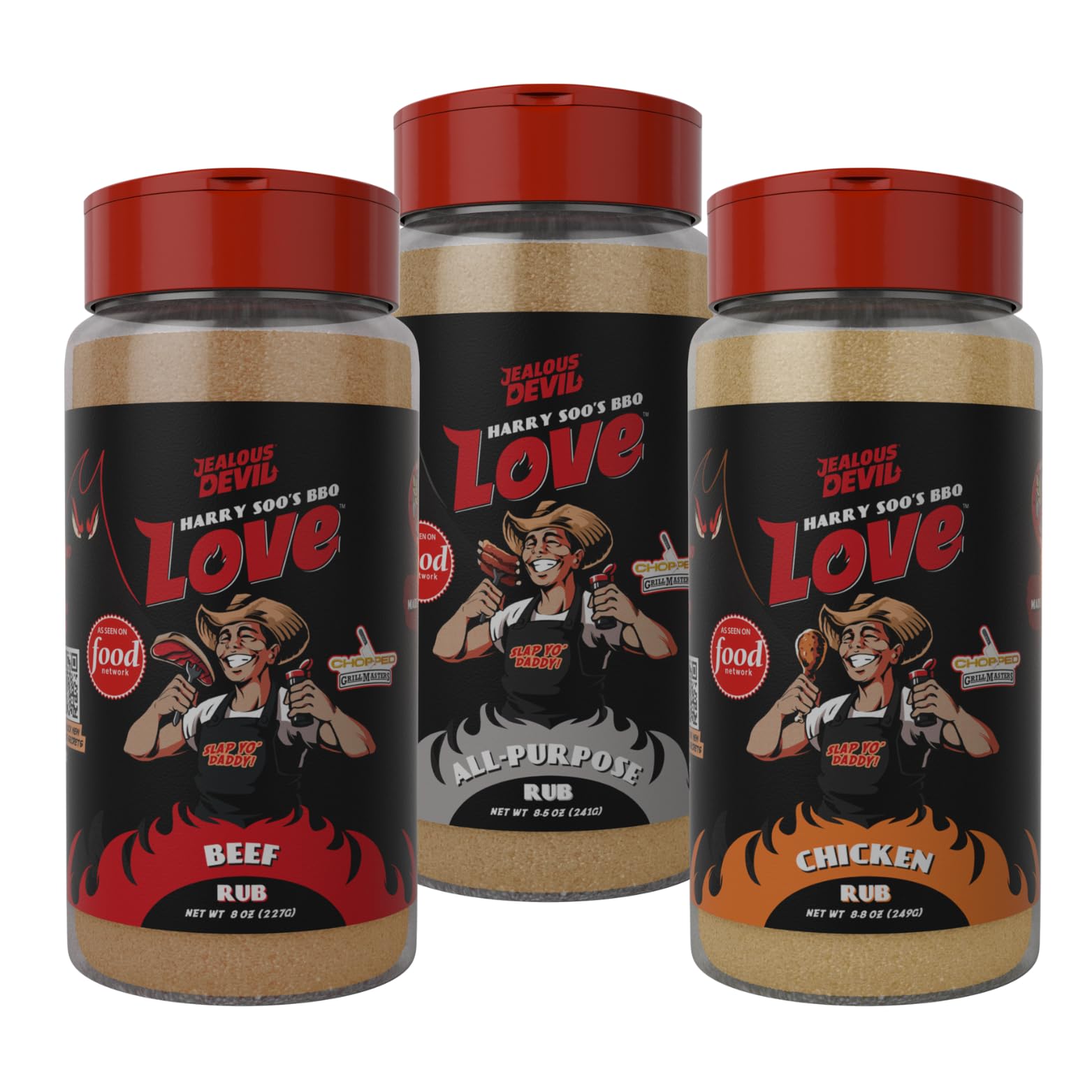 Jealous Devil Harry Soo's BBQ Love Rubs - Chicken, Beef, & All-Purpose - Variety 3 Pack