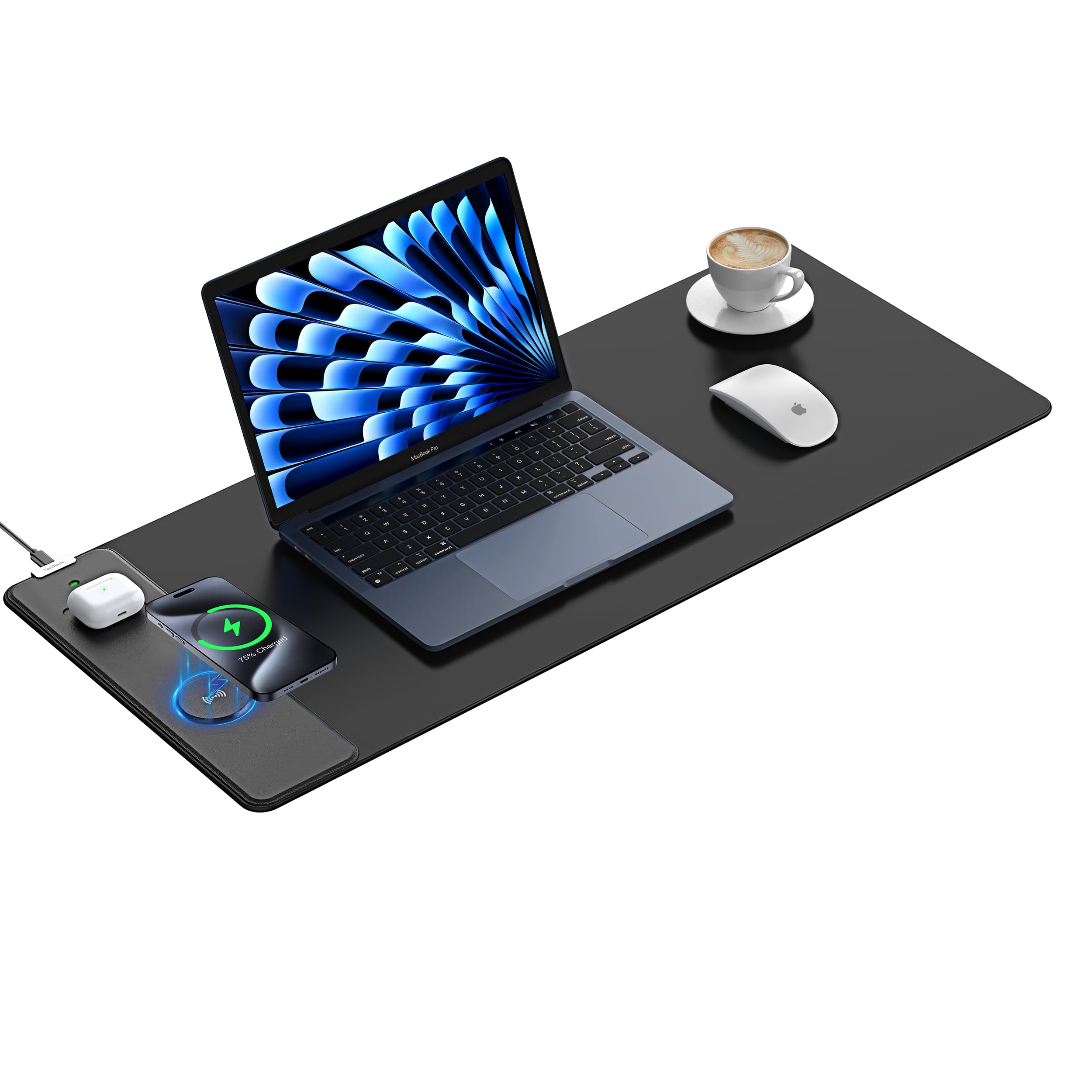 TopMade Mouse Pad with 15W Fast Wireless Charging, 31.5"x11.81" XL Large Gaming Waterproof Desk Pad with Ultra-Smooth Surface, Non-Slip Base, Classic
